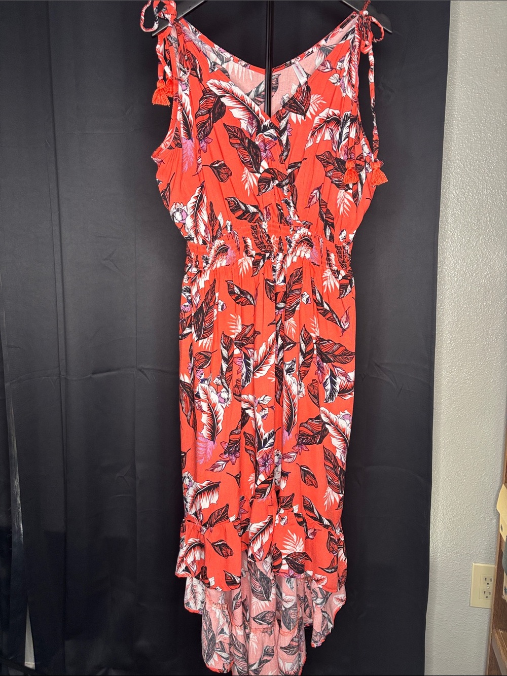 Xhilaration Coral Red Floral High-Low Maxi Dress